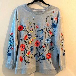 Anthropologie Sundry gray fully embroidered Sweatshirt